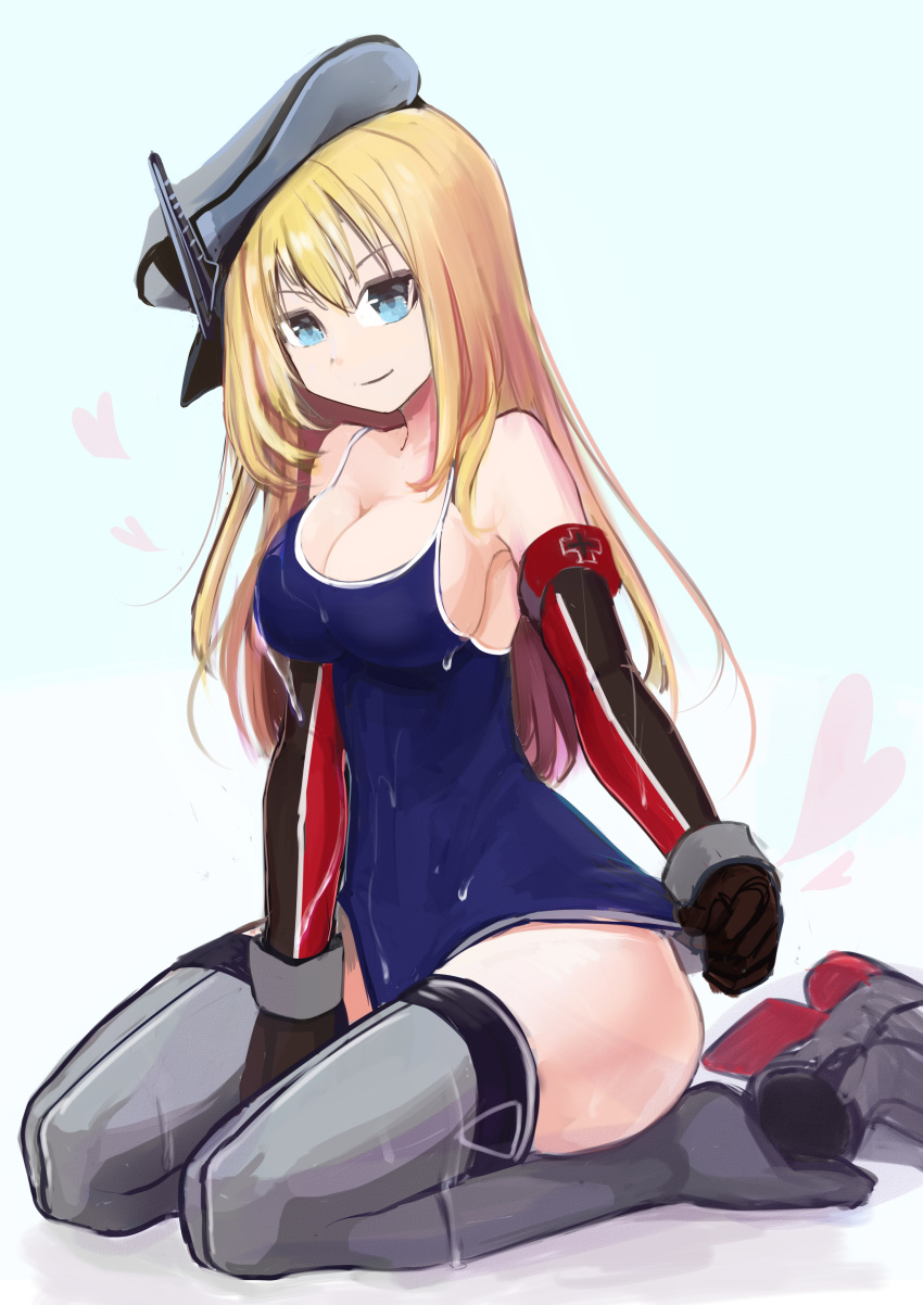 1girl, absurdres, bismarck_(kantai_collection), blonde_hair, blue_eyes, breasts, cleavage, grey_legwear