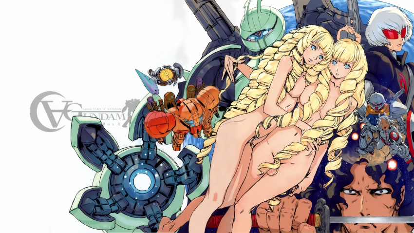 2girls, absurdres, dianna_soreil, gundam, gym_ghingnham, harry_ord, highres, kihel_heim, loran_cehack, mecha, multiple_girls, turn_a_gundam, turn_a_gundam_(mobile_suit), turn_x