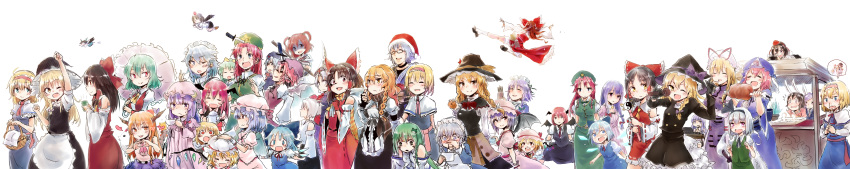 >_<, 1boy, 6+girls, ?, absurdres, alice_margatroid, animal_ears, ascot