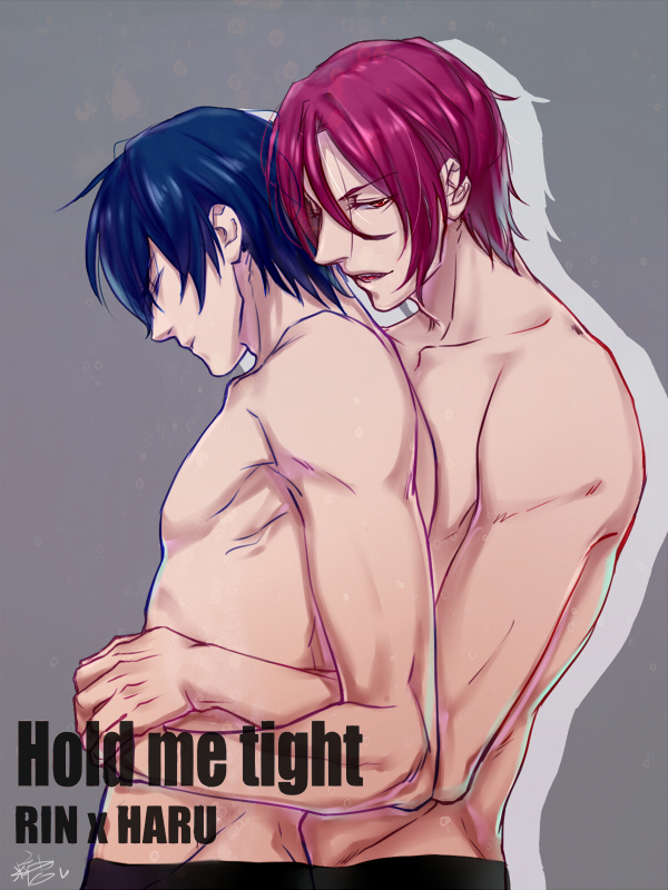 2boys, black_hair, candytang442494812, character_name, english, free!, hug, hug_from_behind