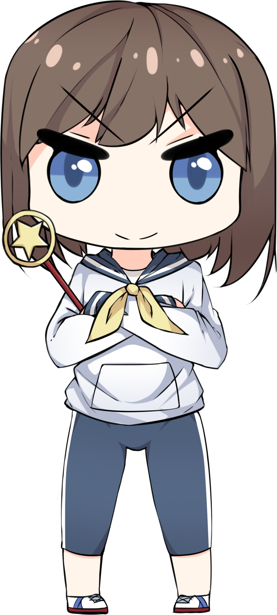 blue_eyes_(manga), chibi, highres, magical_girl, nissanote, original, school_uniform, staff