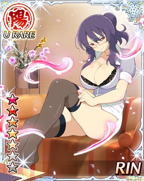 breasts, flower, glasses, large_breasts, official_art, purple_hair, red_eyes, senran_kagura