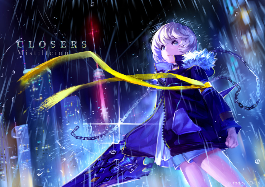 1girl, blonde_hair, character_name, closers, copyright_name, fur_trim, genjin, lips