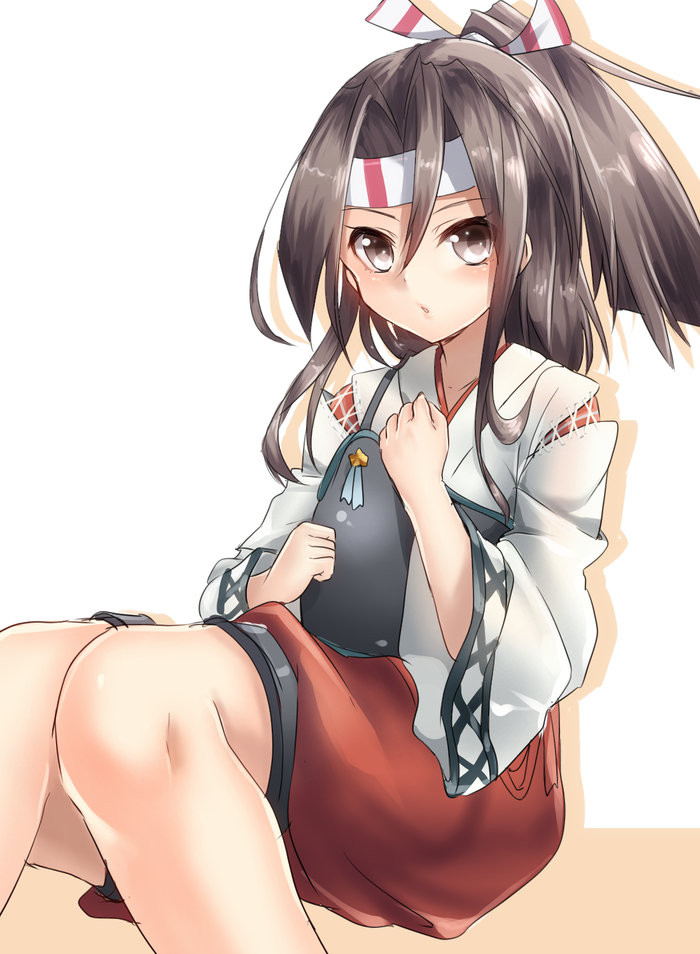 1girl, brown_eyes, brown_hair, headband, japanese_clothes, kantai_collection, kirito_(tundereyuina), long_hair