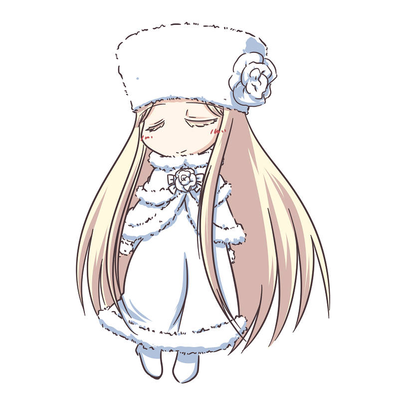 1girl, aoki_hagane_no_arpeggio, blonde_hair, chibi, closed_eyes, coat, fictional_sister, hat