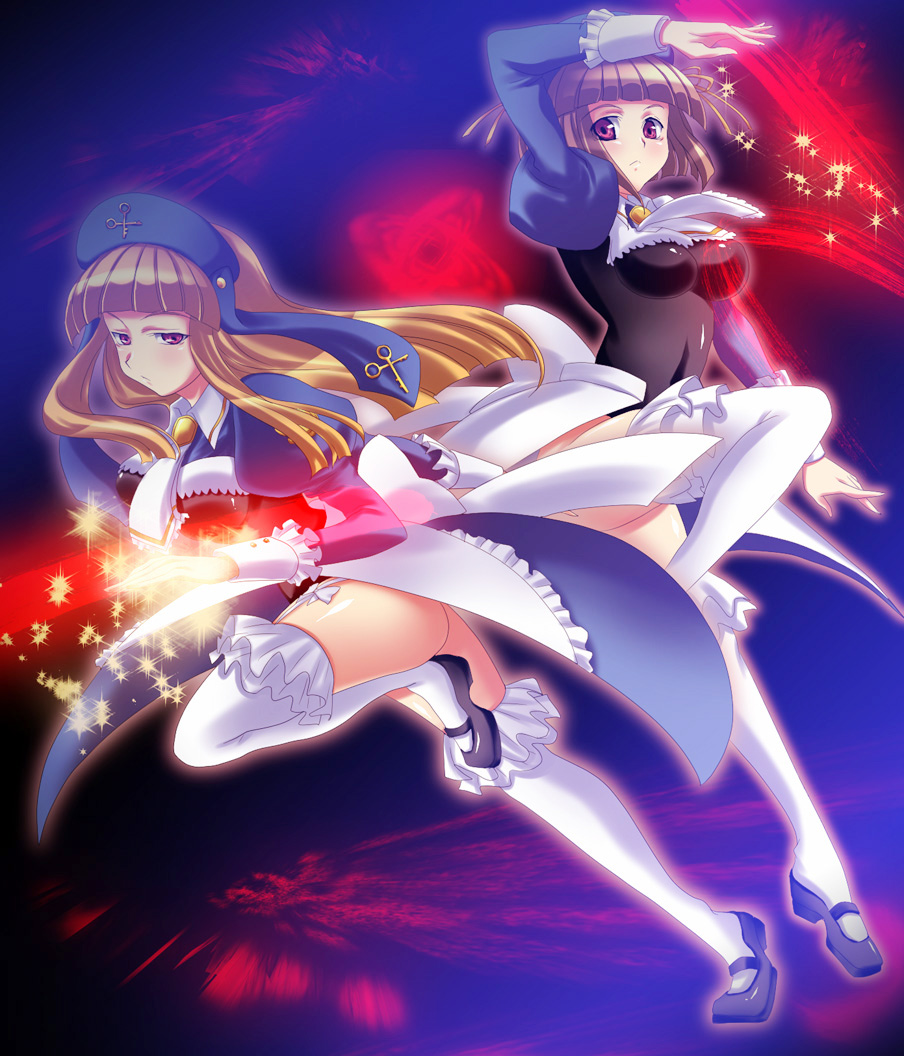 bad_id, cornelia_(umineko), eiserne_jungfrau, gertrude, mekabu, multiple_girls, red_eyes, thighhighs