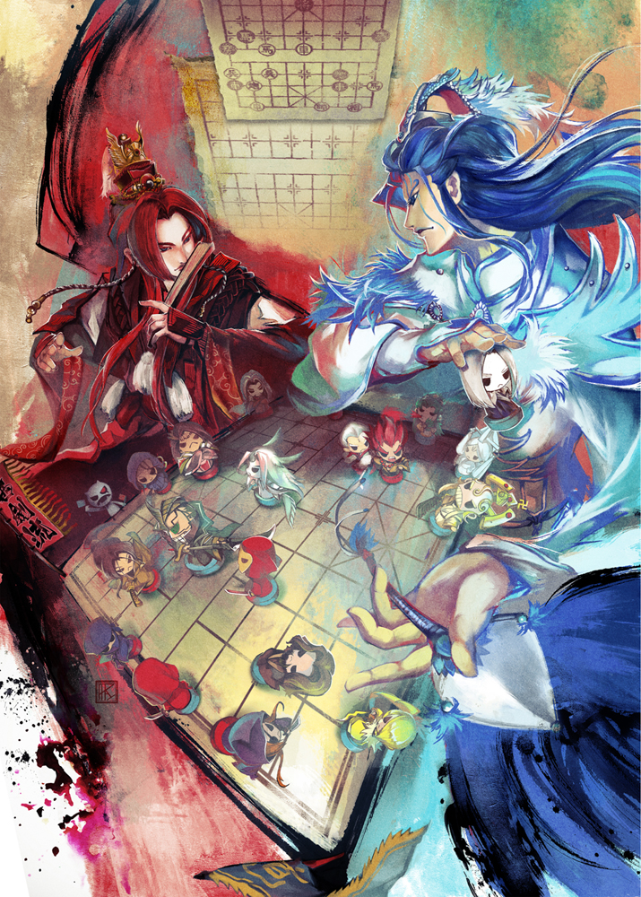 annotation_request, artist_name, banner, blue_hair, character_request, chinese_clothes, jinguang_budaixi, long_hair