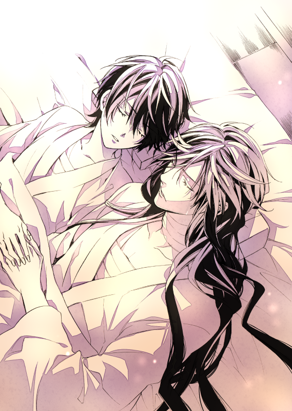 2boys, bed, eyelashes, horikawa_kunihiro, izumi-no-kami_kanesada, muku_(pixiv3207772), multiple_boys, sleeping