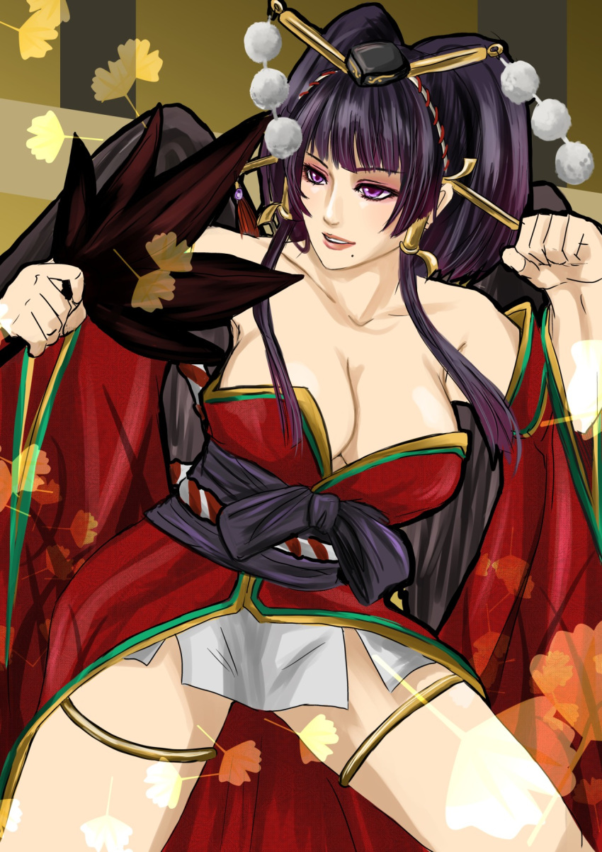 1girl, bare_shoulders, bird_wings, black_hair, black_wings, breasts, cleavage, clenched_hand