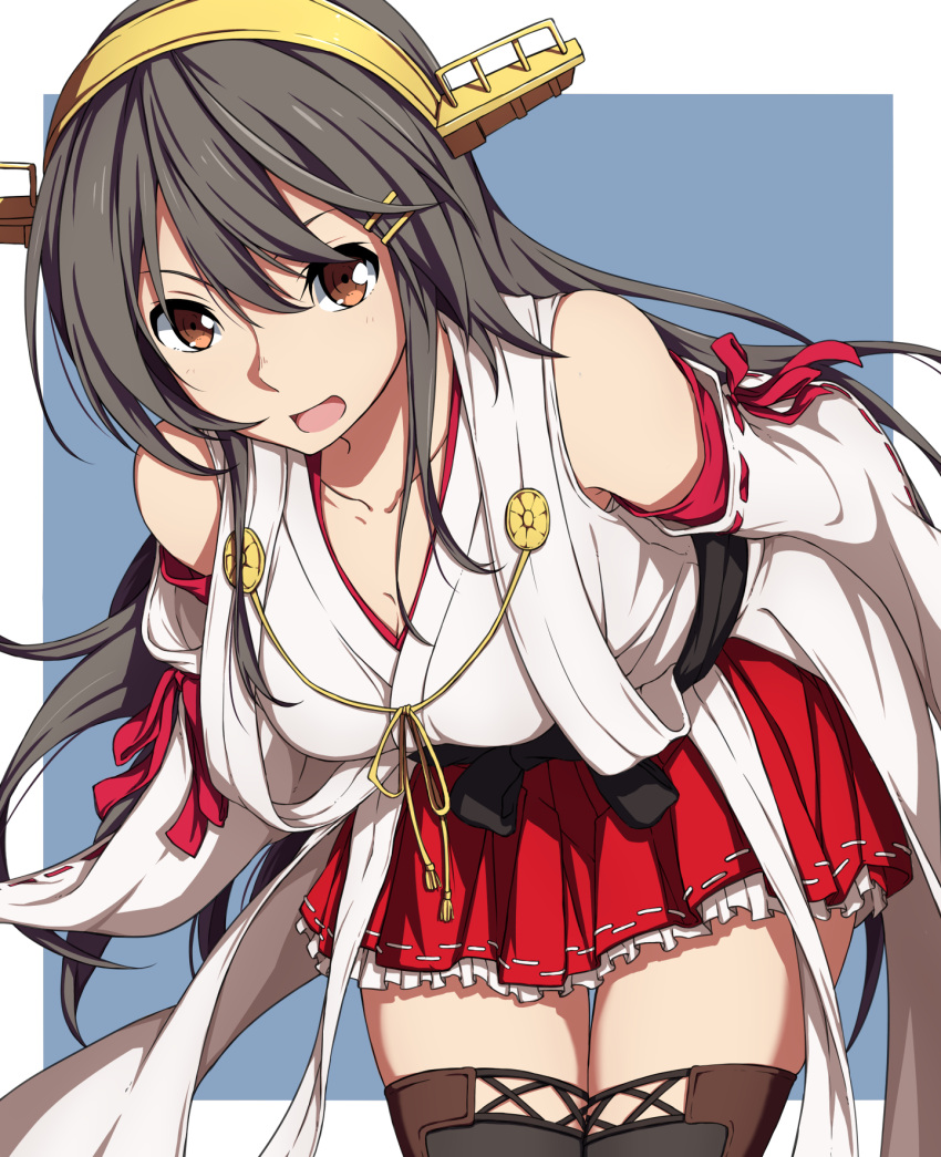 1girl, black_hair, brown_eyes, detached_sleeves, hairband, haruna_(kantai_collection), highres, japanese_clothes