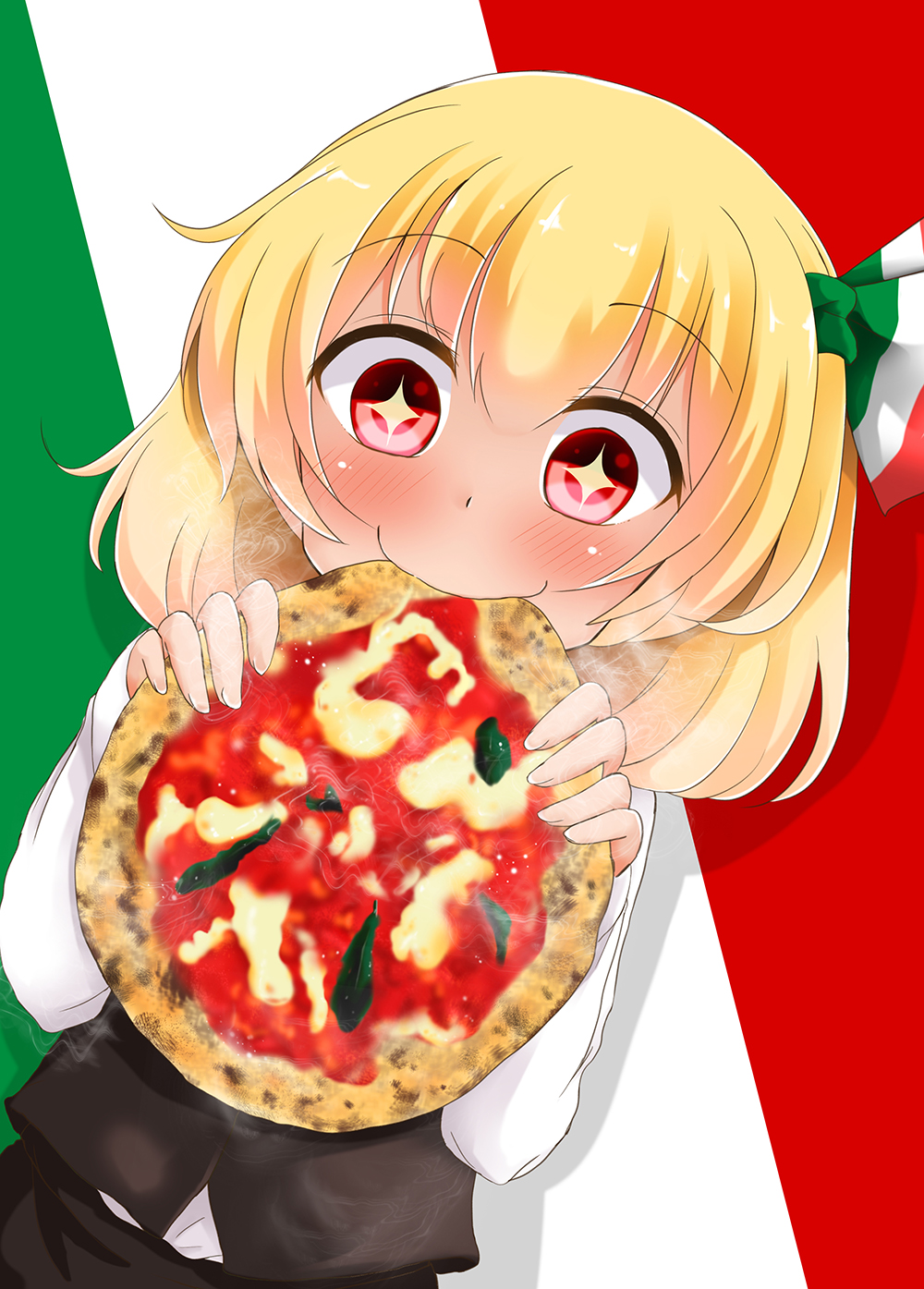1girl, highres, italian_flag, italy, koji_(kohei66), pizza, rumia, smile