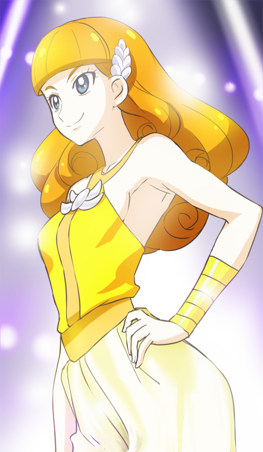 1girl, amanogawa_stella, blonde_hair, blue_eyes, breasts, go!_princess_precure, hand_on_hip, haruyama_kazunori
