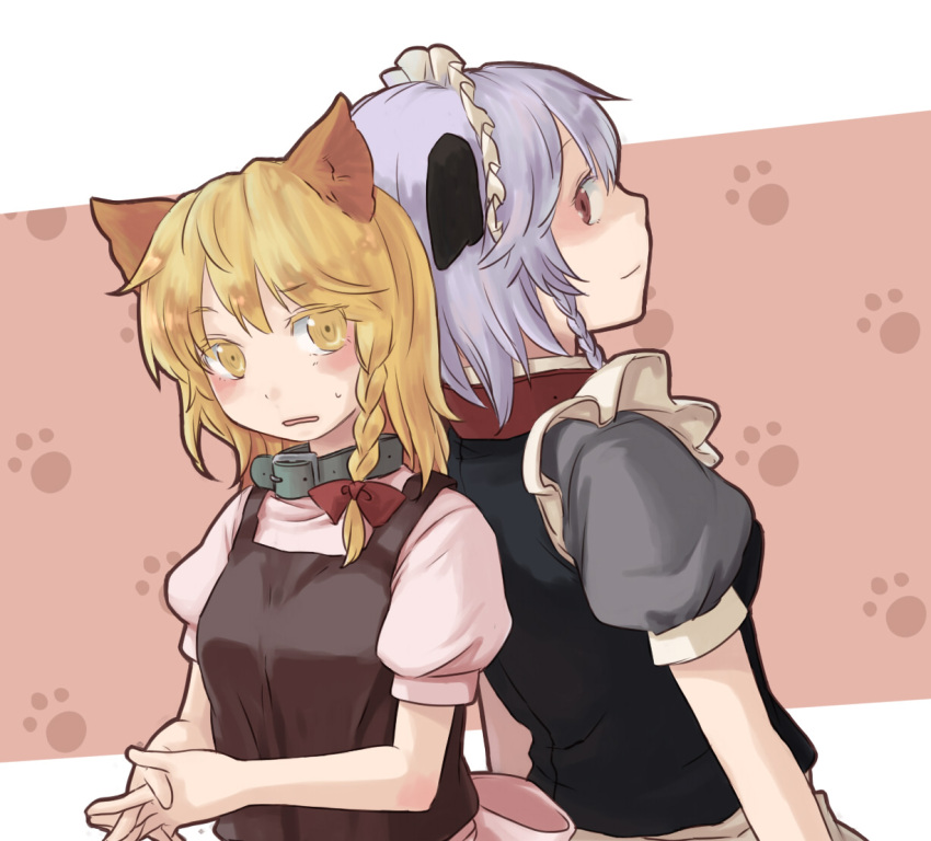 animal_ears, ariori_haberi, bad_id, blonde_hair, braid, cat_ears, collar, izayoi_sakuya