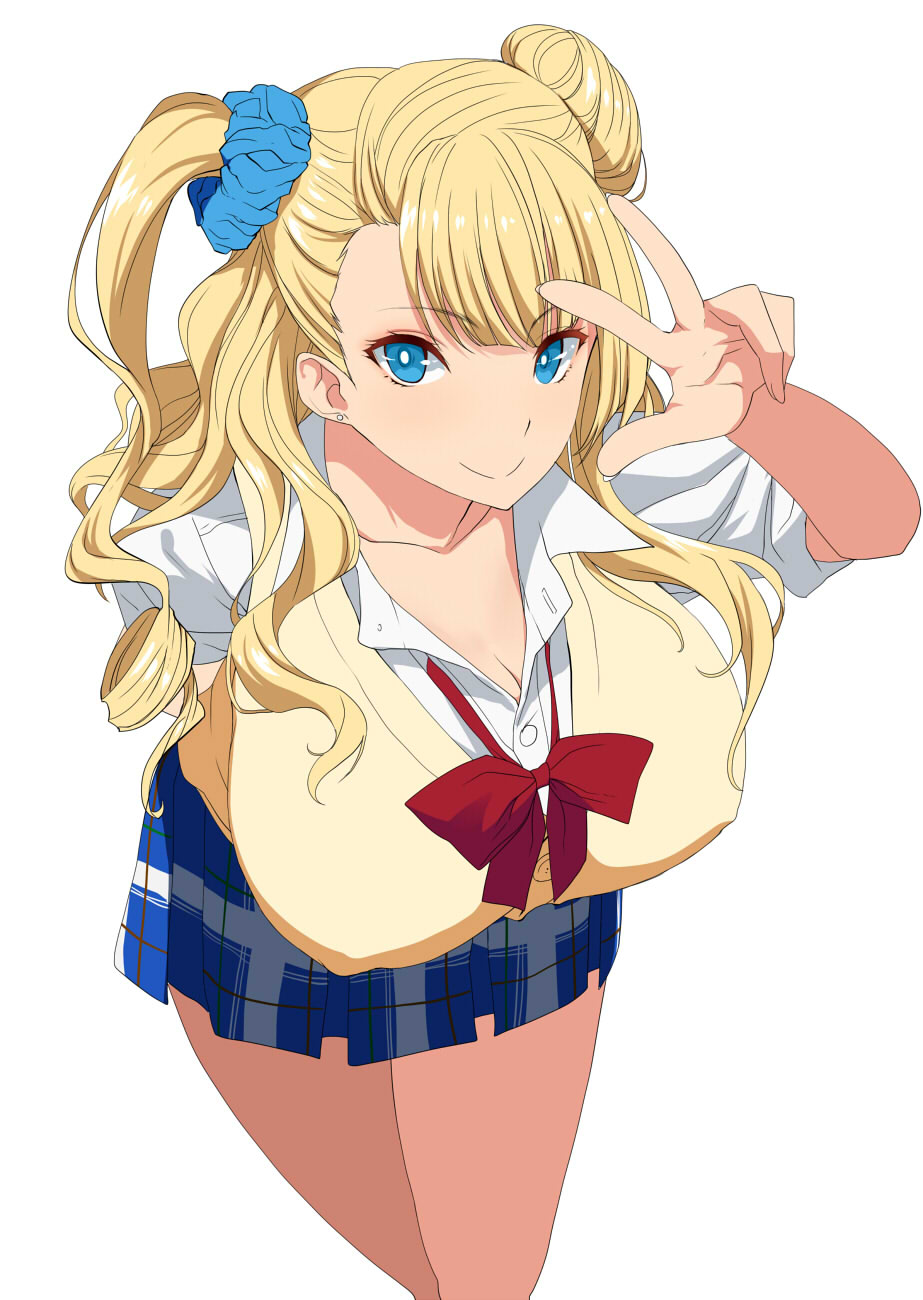 1girl, blonde_hair, blue_eyes, breasts, gyaru-ko, highres, kloah, long_hair