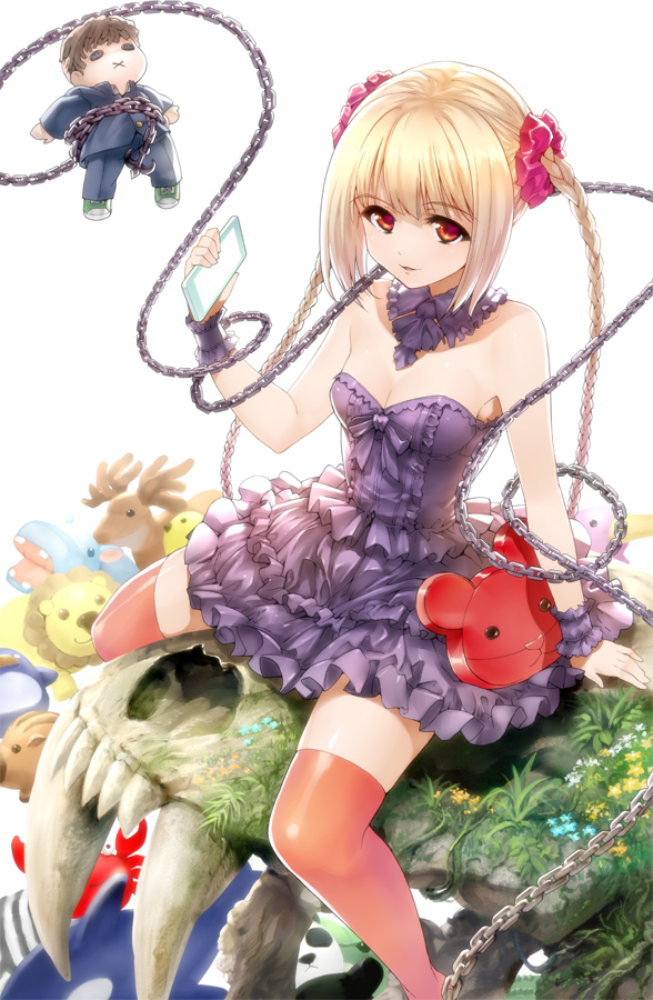 1girl, blonde_hair, braid, character_doll, darwin's_game, long_hair, official_art, orange_eyes