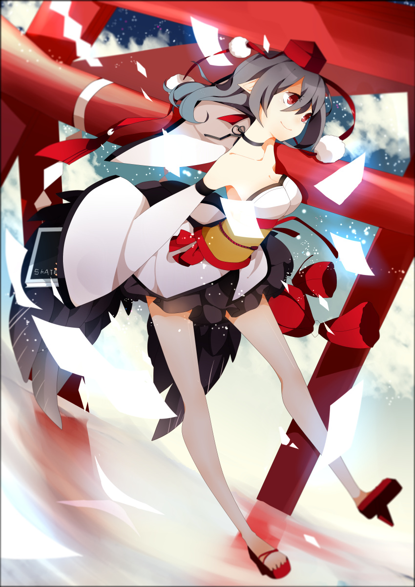 1girl, absurdres, adapted_costume, bare_shoulders, bird_wings, black_hair, black_wings, breasts