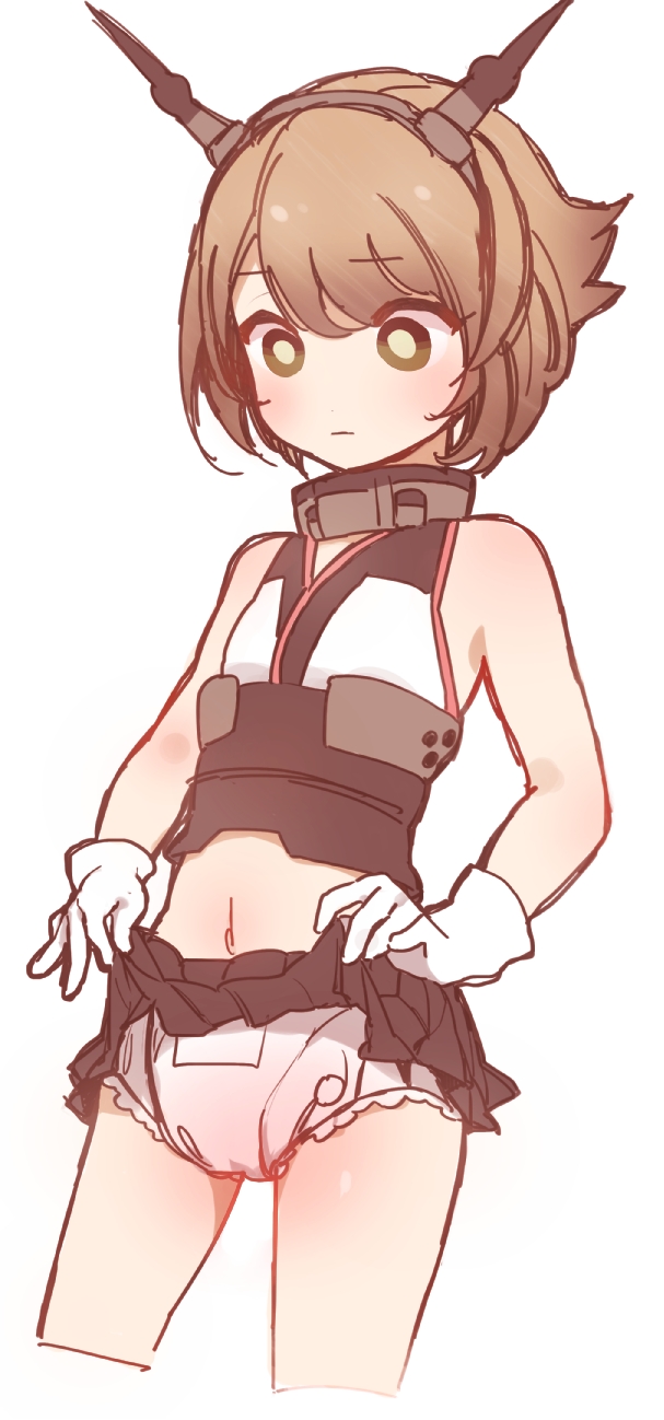 1girl, bare_shoulders, brown_hair, diaper, headgear, highres, ikarin, kantai_collection