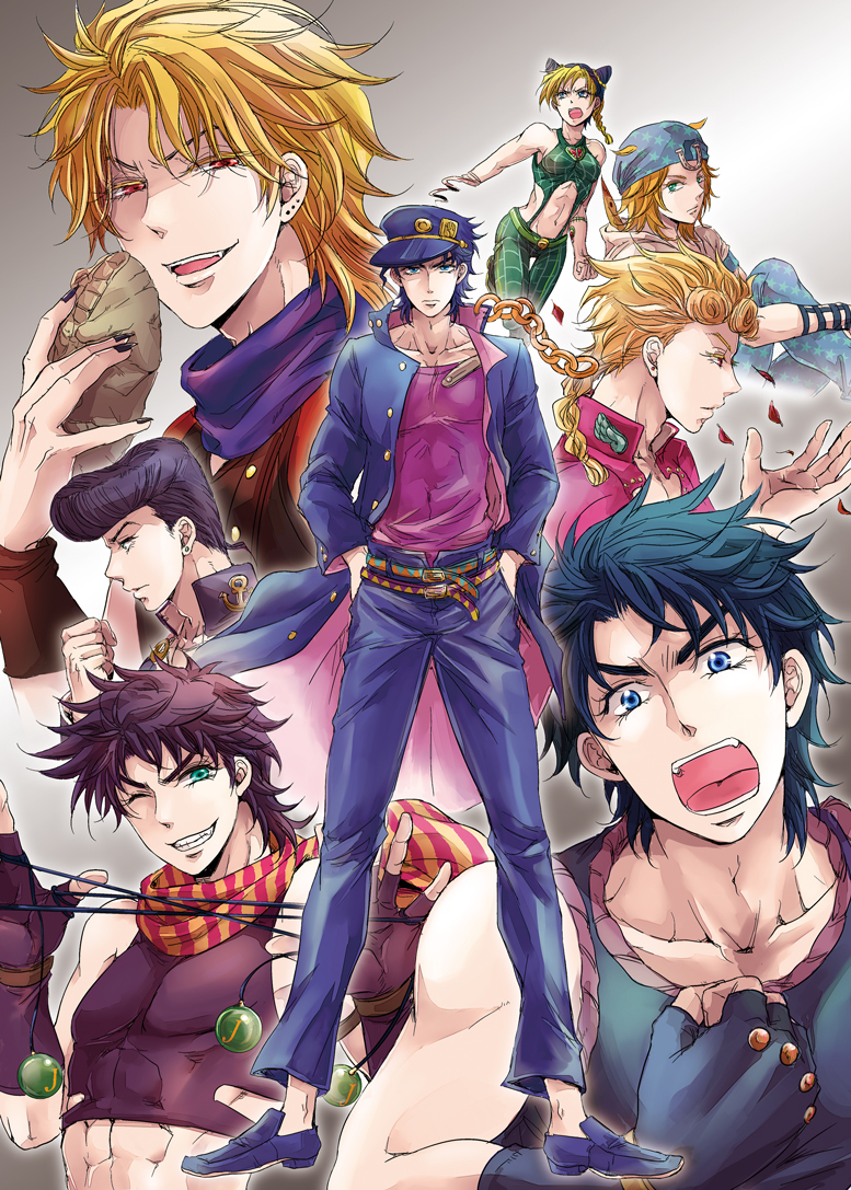 dio_brando, giorno_giovanna, higashikata_jousuke, johnny_joestar, jojo_no_kimyou_na_bouken, jonathan_joestar, joseph_joestar_(young), kuujou_jolyne