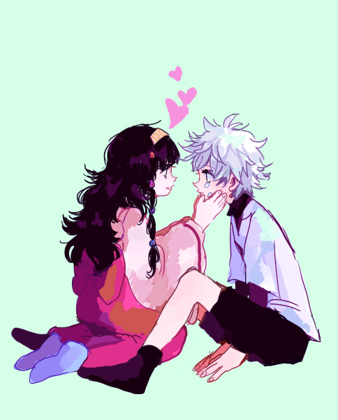 2boys, alluka_zoldyck, black_hair, hands_on_another's_face, heart, hunter_x_hunter, killua_zoldyck, long_hair, multiple_boys, pau, short_hair, spiky_hair, tears, wavy_hair, white_hair