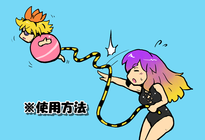 ball, beachball, blonde_hair, breasts, chibi, goggles, gradient_hair, hair_ornament