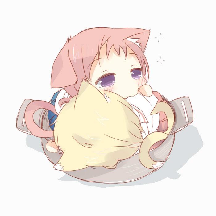 2girls, animal_ears, animalization, blonde_hair, blush, couple, fud, fukuji_mihoko