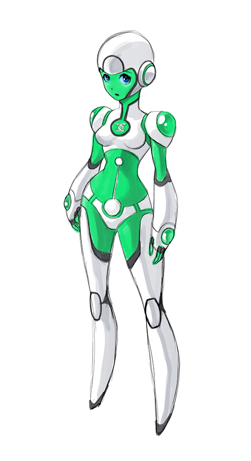 1girl, android, aya_(green_lantern), blue_eyes, blue_sclera, dc_comics, full_body, green_lantern_corps