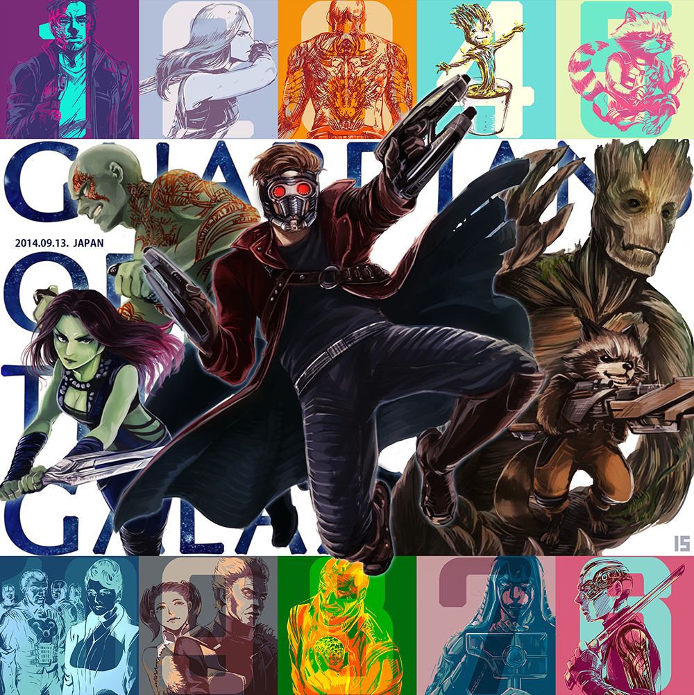 alien, carina_(gotg), drax_the_destroyer, gamora, groot, guardians_of_the_galaxy, gun, iduhara_jugo