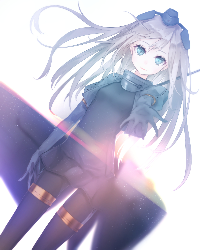 1girl, blonde_hair, blue_eyes, cropped_jacket, gloves, hat, kantai_collection, la+, long_hair, smile, solo, u-511_(kantai_collection), uniform