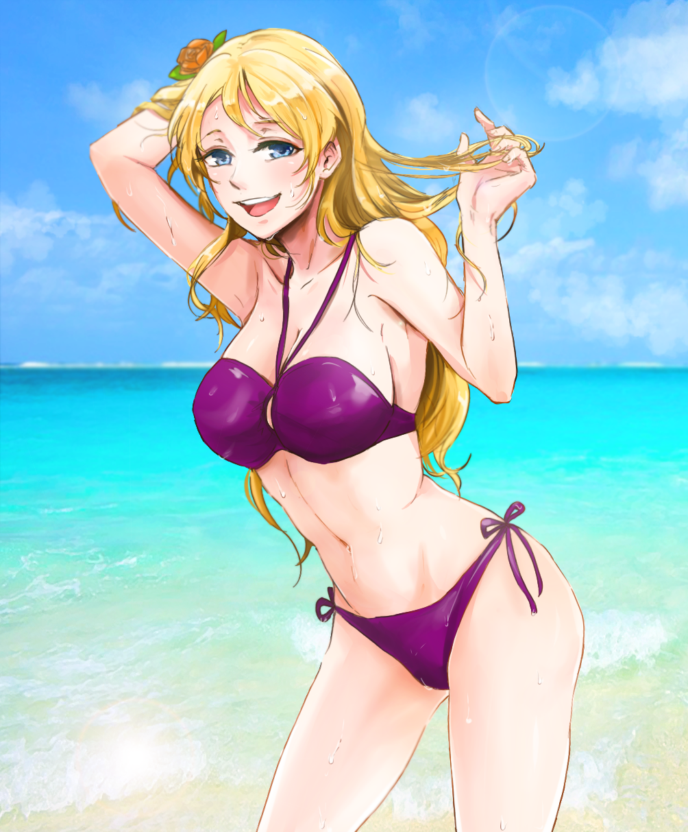 1girl, ayase_eli, bikini, blonde_hair, blue_eyes, highres, long_hair, love_live!_school_idol_project