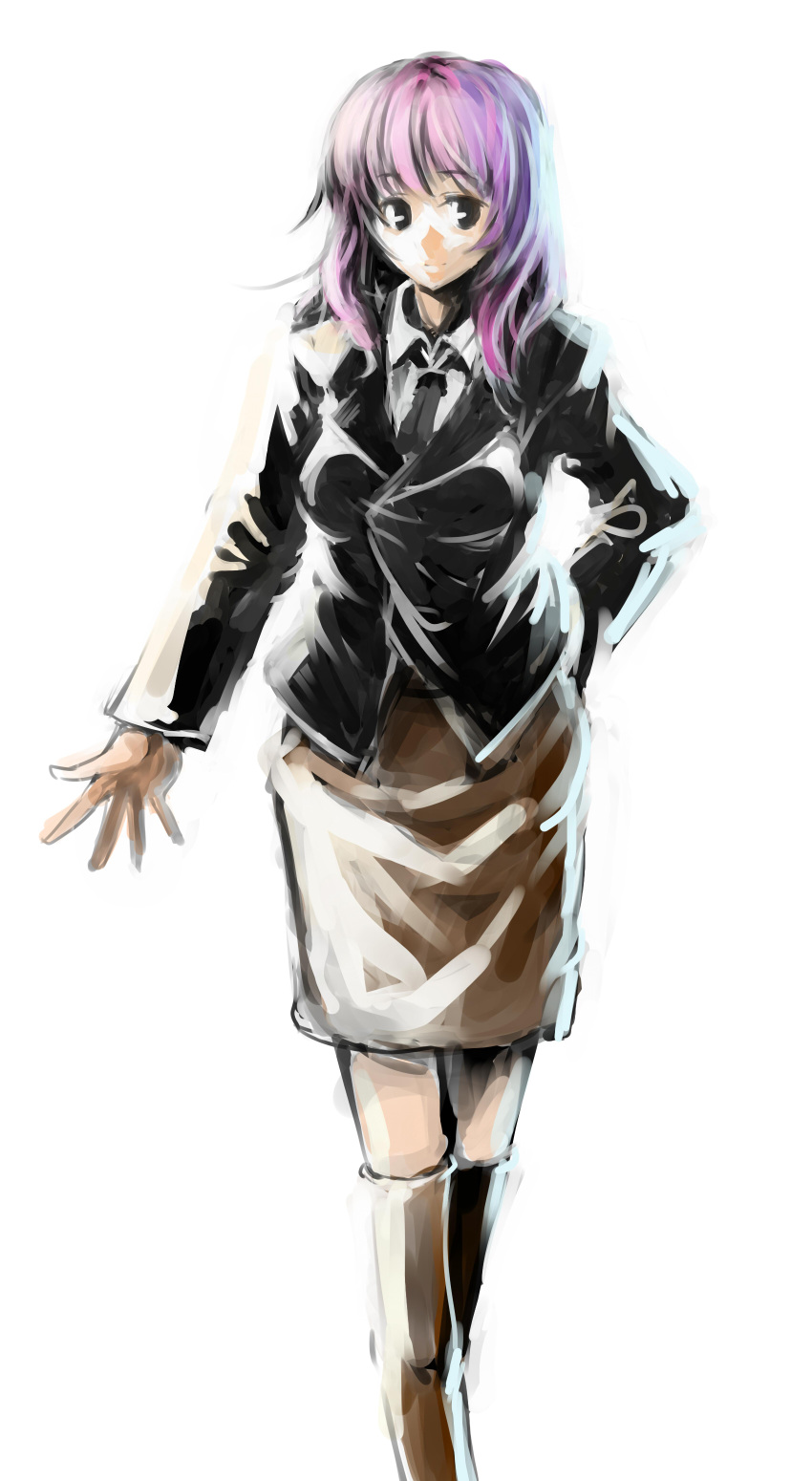 alternate_costume, bad_id, bc, boots, contemporary, highres, necktie, saigyouji_yuyuko