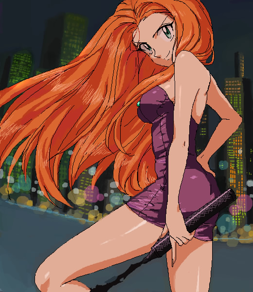 dress, ghost_sweeper_mikami, green_eyes, long_hair, mikami_reiko, oekaki, orange_hair, orie