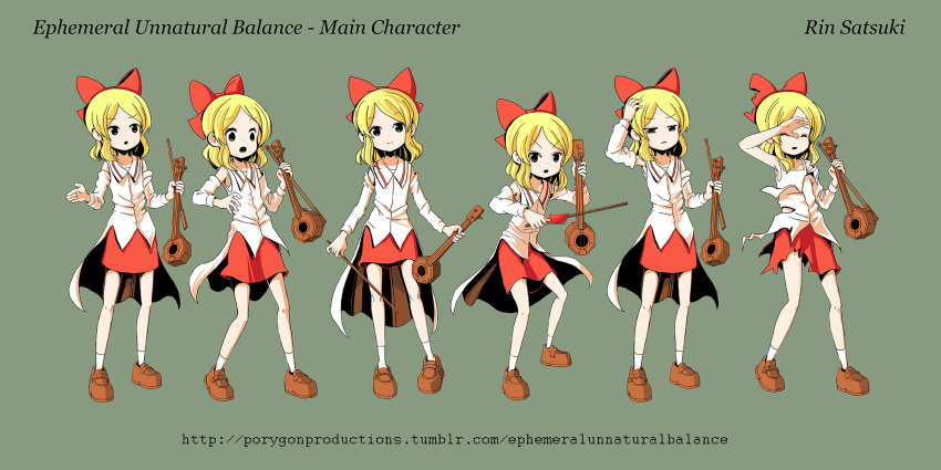 1girl, blonde_hair, bow, character_name, character_sheet, commentary, detached_sleeves, erhu