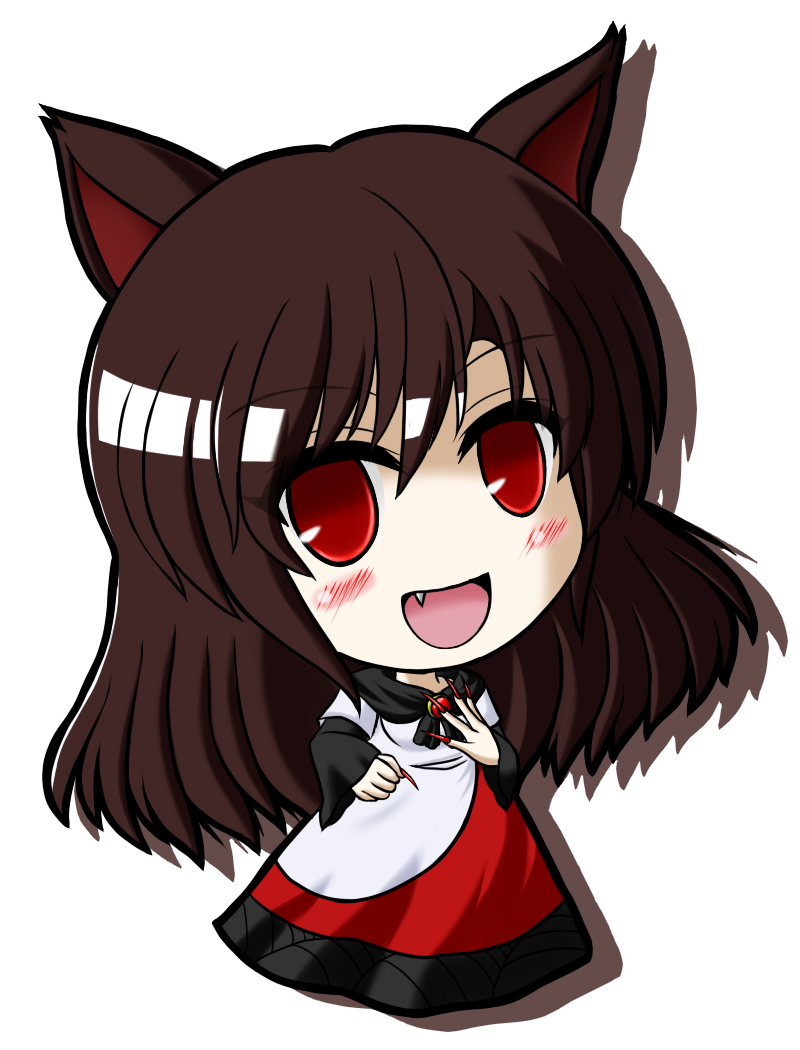 1girl, blush, brown_hair, chibi, fang, imaizumi_kagerou, red_eyes, red_nails