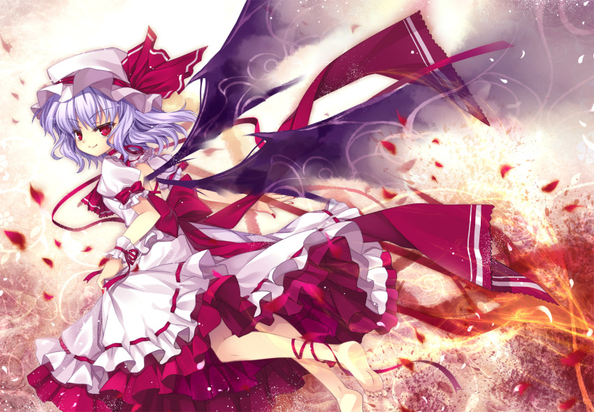 barefoot, bat_wings, blood, blue_hair, capura.l, capura_lin, hat, highres