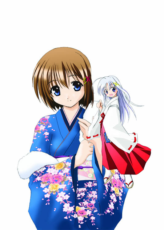 brown_hair, japanese_clothes, mahou_shoujo_cosplay_hayate, mahou_shoujo_lyrical_nanoha, mahou_shoujo_lyrical_nanoha_a's, mahou_shoujo_lyrical_nanoha_a's, mahou_shoujo_lyrical_nanoha_strikers, miko