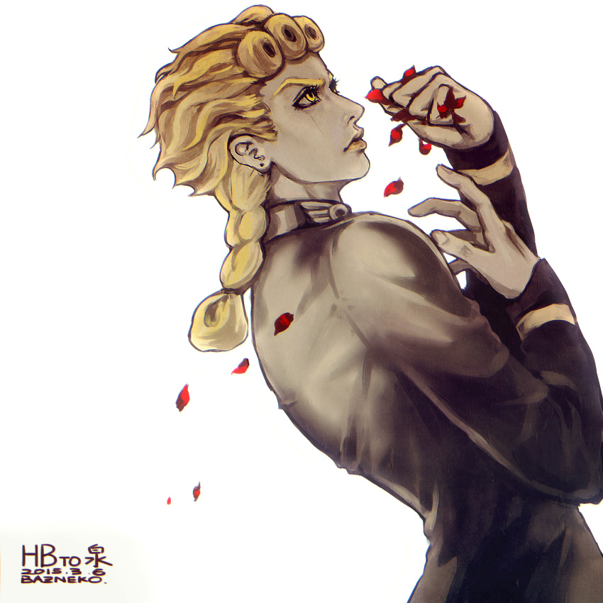 1boy, baz_neko, blonde_hair, braid, giorno_giovanna, highres, jojo_no_kimyou_na_bouken, petals