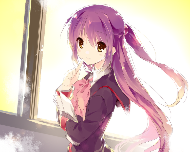 1girl, brown_eyes, futaki_kanata, hair_bobbles, hair_ornament, little_busters!!, long_hair, noonoo