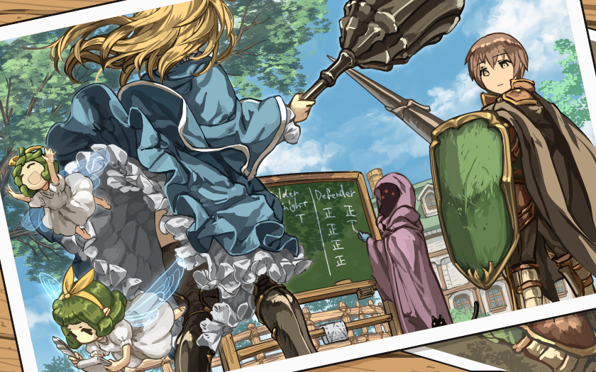 cute_fairy_(elona), defender_(elona), elona, exile_(elona), golden_knight_(elona), rueken, tagging_in_progress
