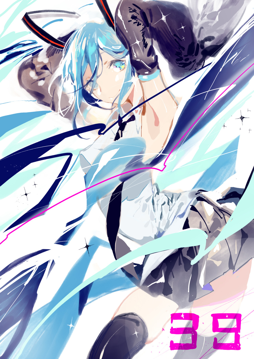 1girl, 39, absurdres, armpits, arms_behind_head, aya_(547972106), blue_eyes, blue_hair