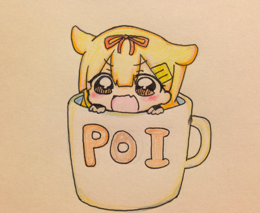 1girl, :d, black_gloves, blonde_hair, brown_eyes, commentary_request, cup, fang, fingerless_gloves, gloves, hair_flaps, hair_ornament, hair_ribbon, hairclip, jakoo21, long_hair, mug, open_mouth, red_ribbon, ribbon, smile, solo, yuudachi_(kantai_collection)