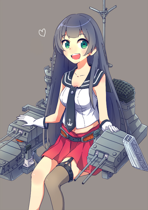 1girl, agano_(kantai_collection), black_hair, gloves, green_eyes, heart, kantai_collection, long_hair