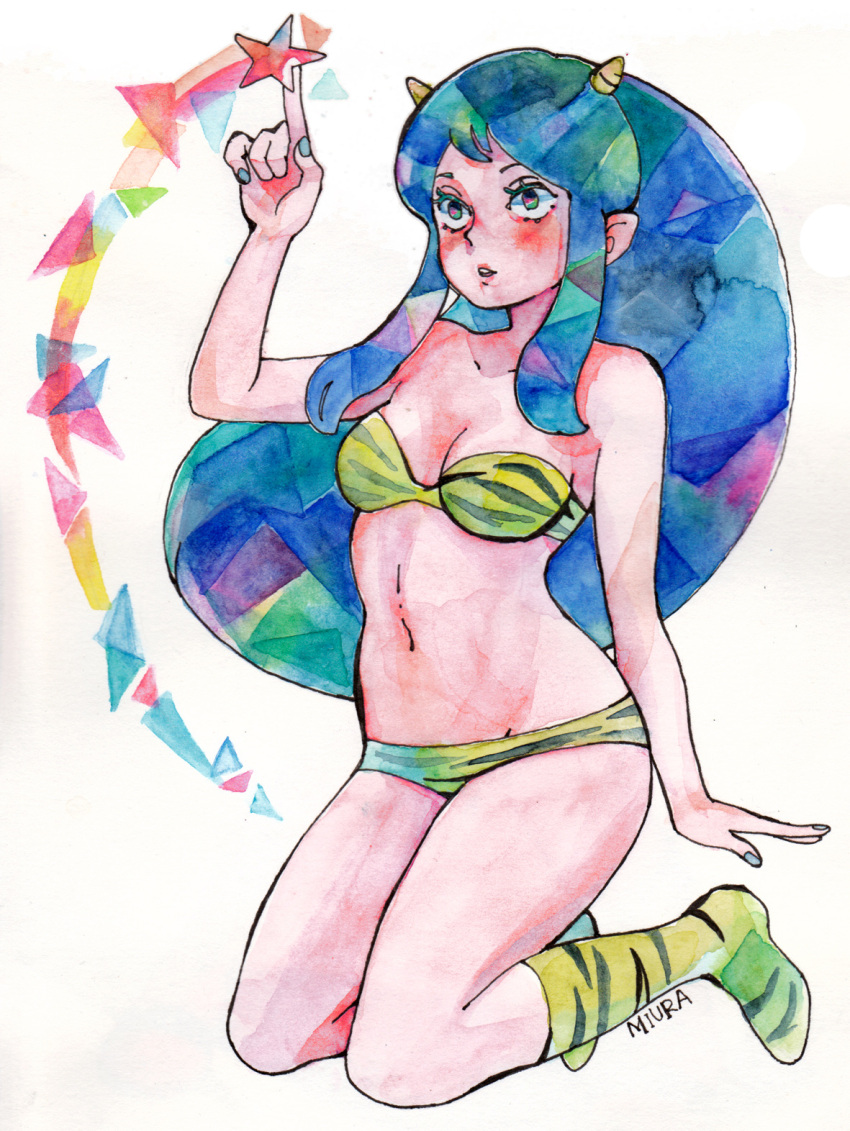 1girl, aqua_hair, artist_name, bikini, breasts, cleavage, collarbone, eyebrows