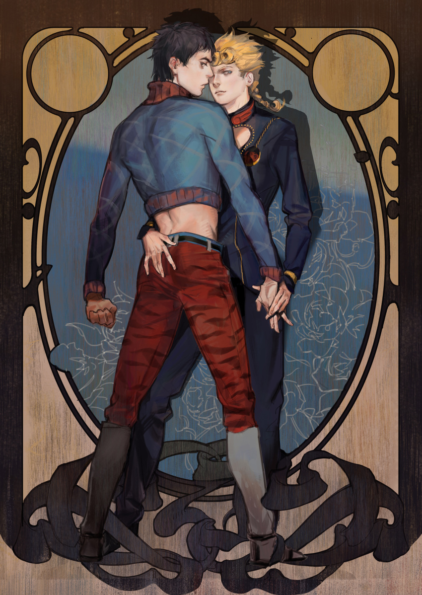 2boys, absurdres, black_hair, blonde_hair, giorno_giovanna, guido_mista, highres, jojo_no_kimyou_na_bouken
