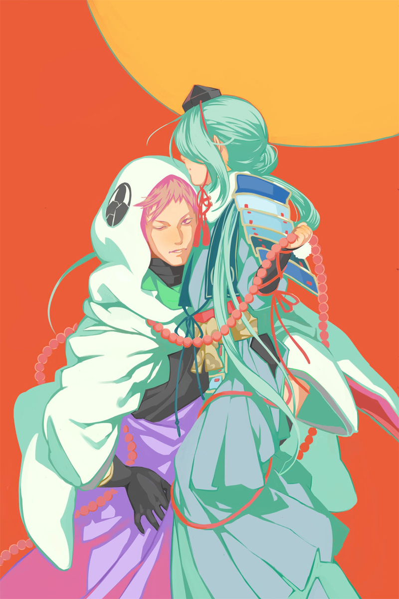 2boys, aqua_hair, chin_strap, hat, highres, hood, ima-no-tsurugi, iwatooshi