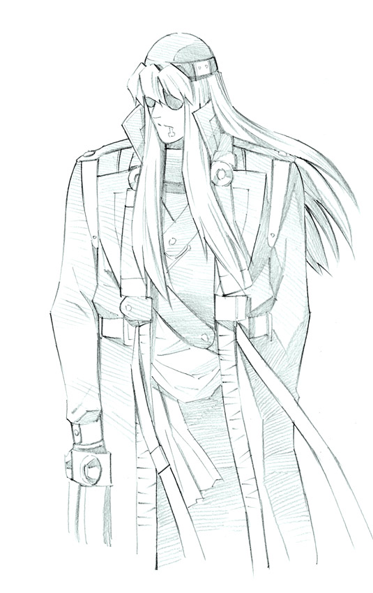 1boy, 1girl, bolt_crank, eat-man, long_hair, male_focus, monochrome, sketch, solo, traditional_media, yoshitomi_akihito