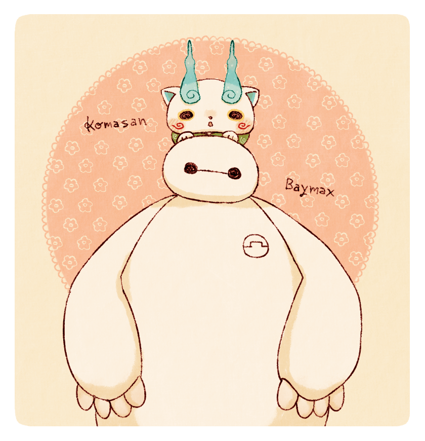 baymax, big_hero_6, black_eyes, blush, character_name, crossover, furoshiki, kanacho