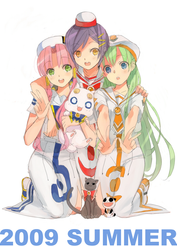 3girls, aika_granzchesta, alice_carroll, aria, aria_pokoteng, blue_eyes, blush, cat
