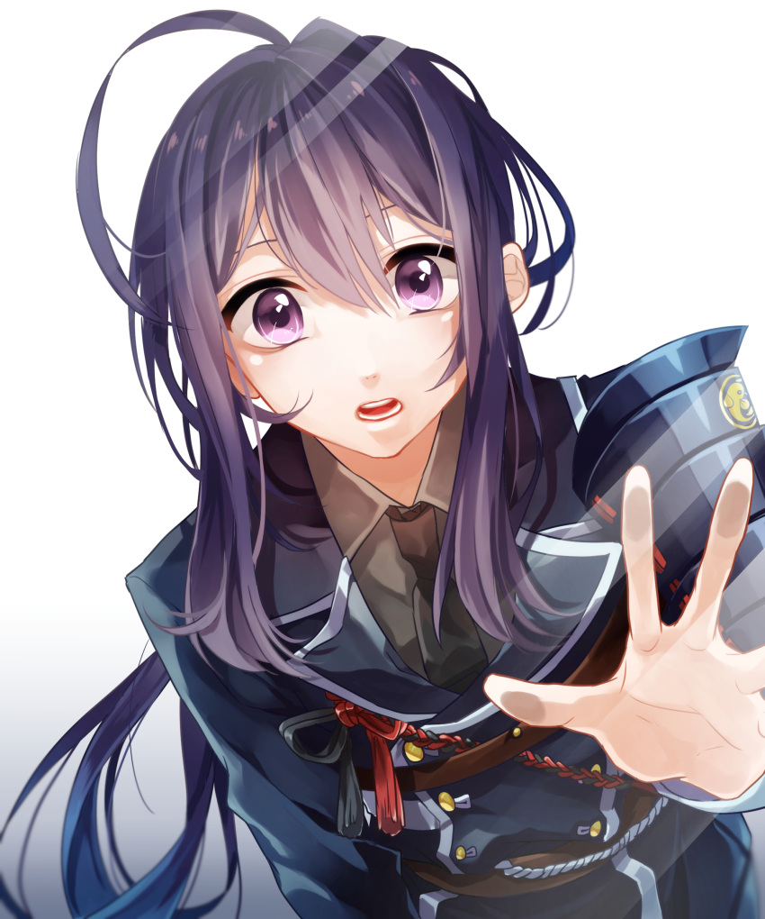 1boy, absurdres, against_glass, ahoge, androgynous, black_hair, double-breasted, fourth_wall