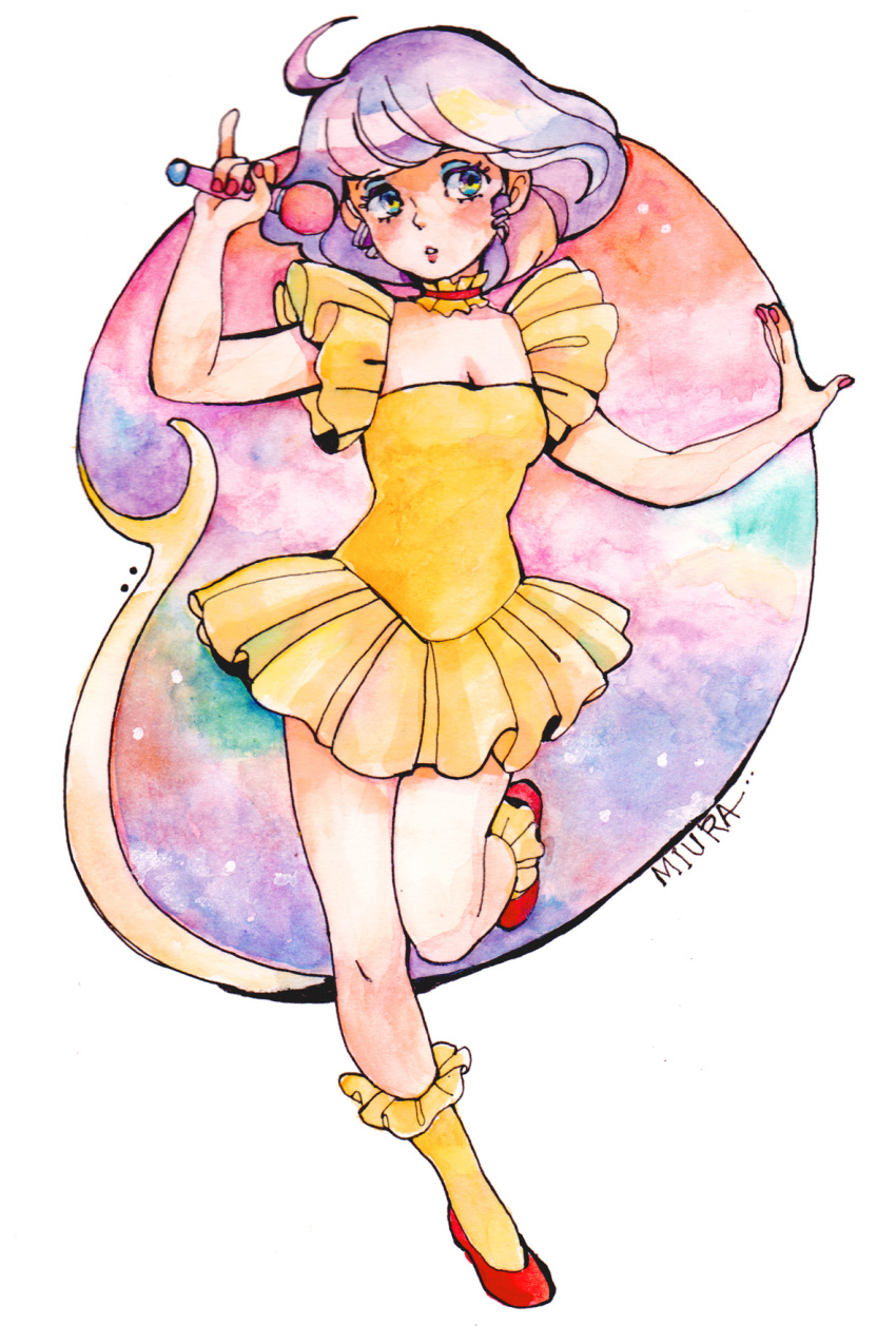 1girl, creamy_mami, detached_sleeves, eyeshadow, highres, magical_girl, makeup, microphone