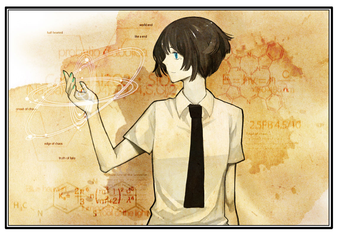 blue_eyes, bob_cut, brown_hair, chemical_structure, chemistry, commentary, commentary_request, kajiwara_shikaji